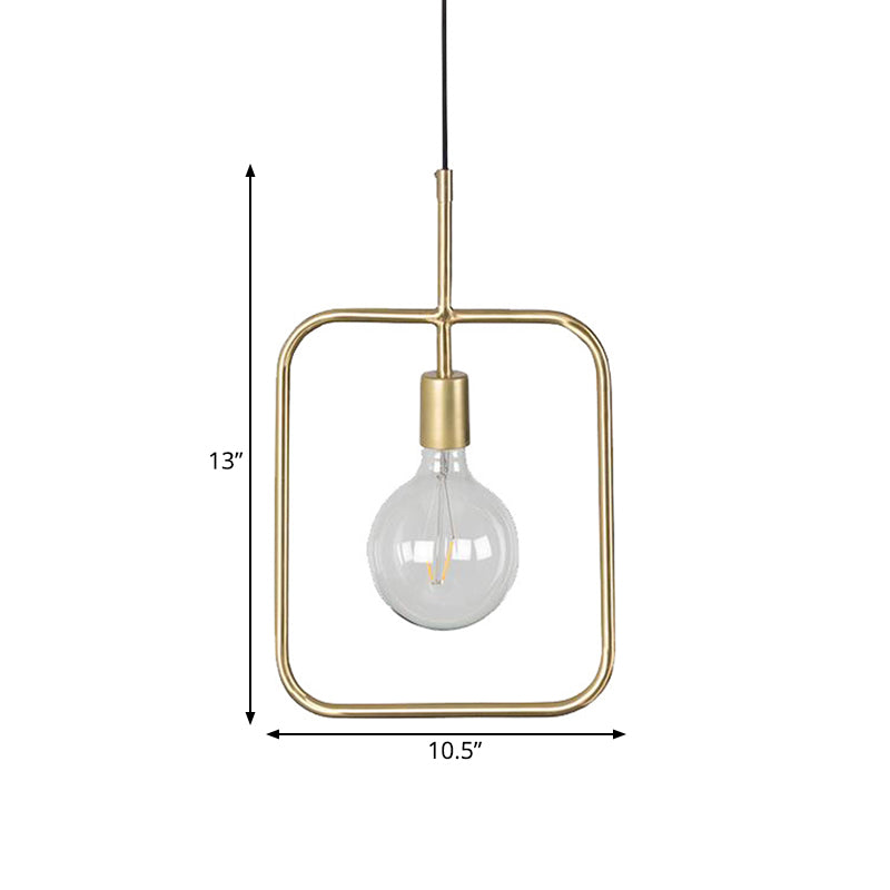 Exposed Bulb Pendant Light Fixture Contemporary Metal 1 Light Gold Square Skeleton Hanging Ceiling Light