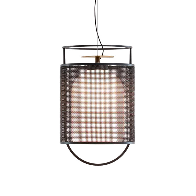 Black Half Capsule Drop Pendant Modern Single Milk Glass Shade Ceiling Light with Mesh Screen