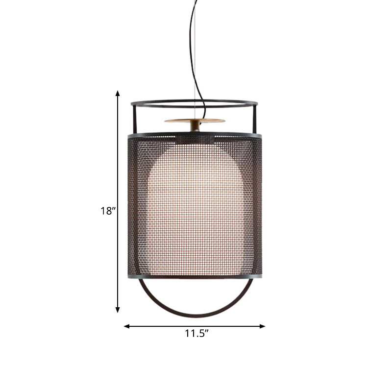 Black Half Capsule Drop Pendant Modern Single Milk Glass Shade Ceiling Light with Mesh Screen