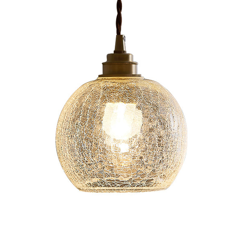 Minimalist Spherical Hanging Light Kit Translucent Crackle Glass 1-Light Dining Room Pendant Lighting Fixture