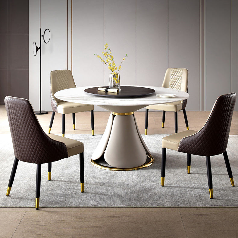Traditional Luxury Dining Table Round Dining Table with Stainless Steel Pedestal