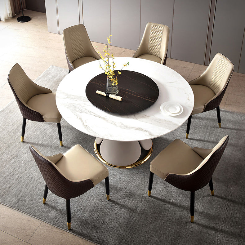 Traditional Luxury Dining Table Round Dining Table with Stainless Steel Pedestal