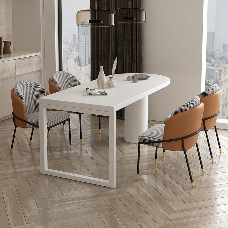 Round Stone Dining Table Modern Black-white Solid Wood Furniture with Double Pedestal