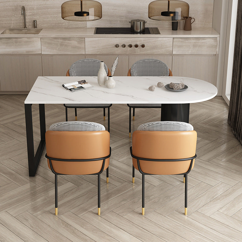 Round Stone Dining Table Modern Black-white Solid Wood Furniture with Double Pedestal