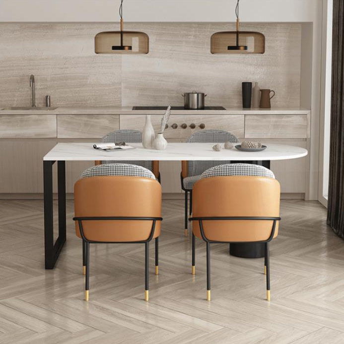 Round Stone Dining Table Modern Black-white Solid Wood Furniture with Double Pedestal