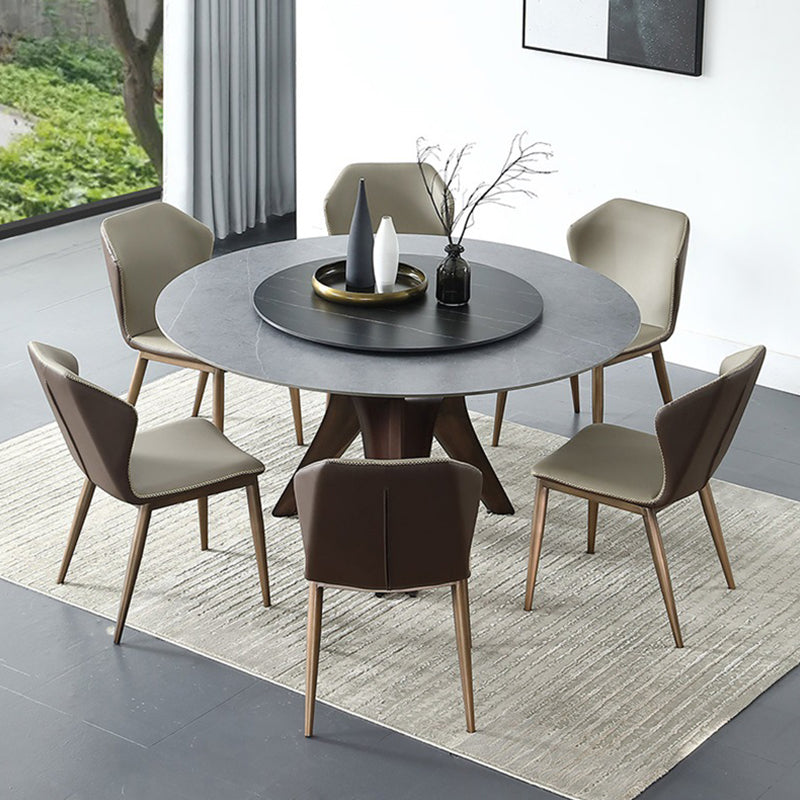 Black-white Round Stone Dining Table Modern Turntable Furniture with Pedestal Base