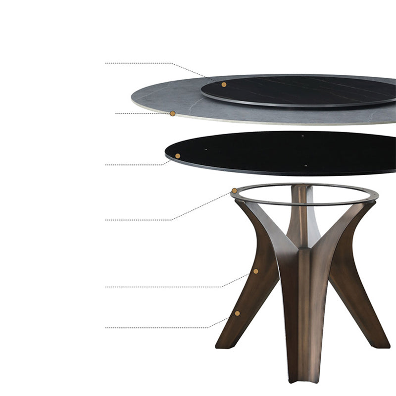 Black-white Round Stone Dining Table Modern Turntable Furniture with Pedestal Base