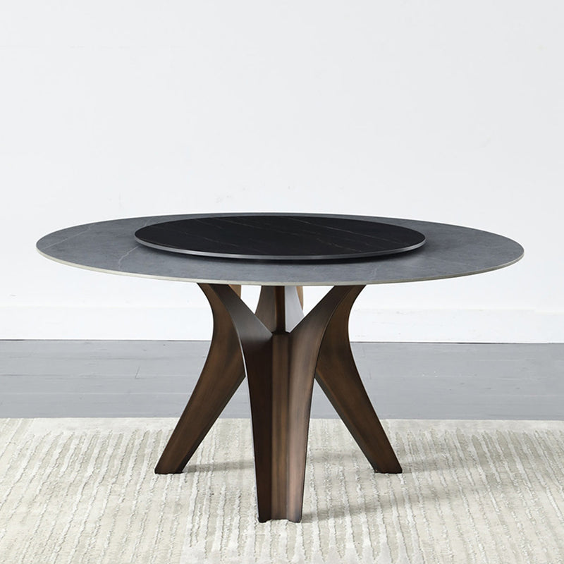 Black-white Round Stone Dining Table Modern Turntable Furniture with Pedestal Base