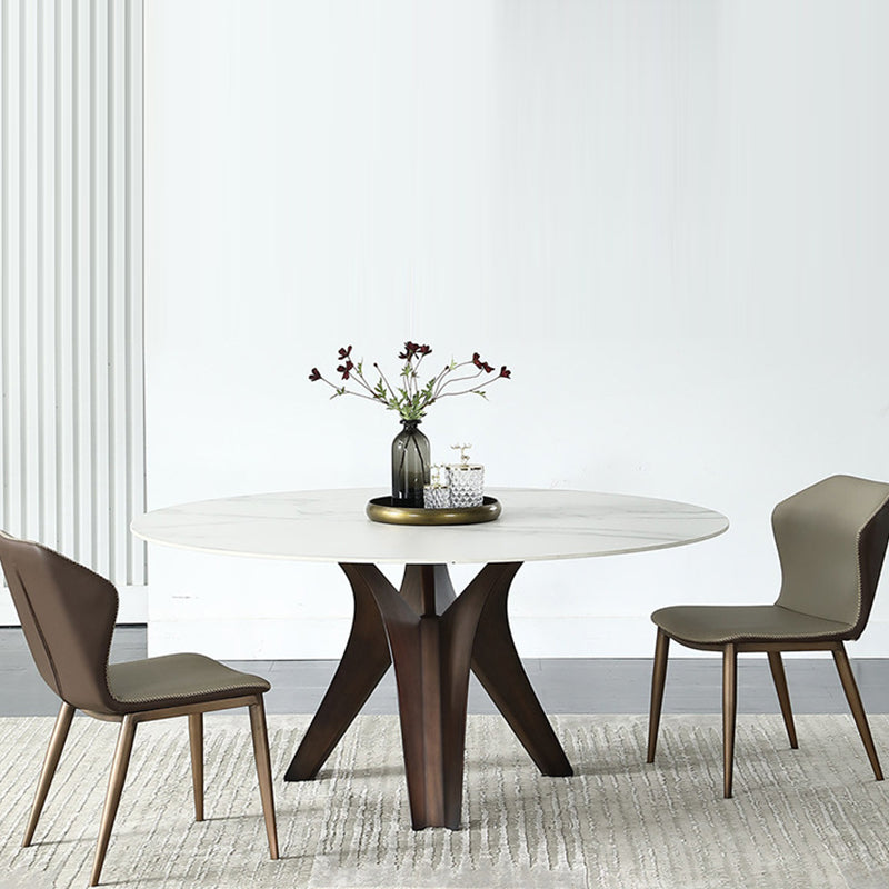 Black-white Round Stone Dining Table Modern Turntable Furniture with Pedestal Base