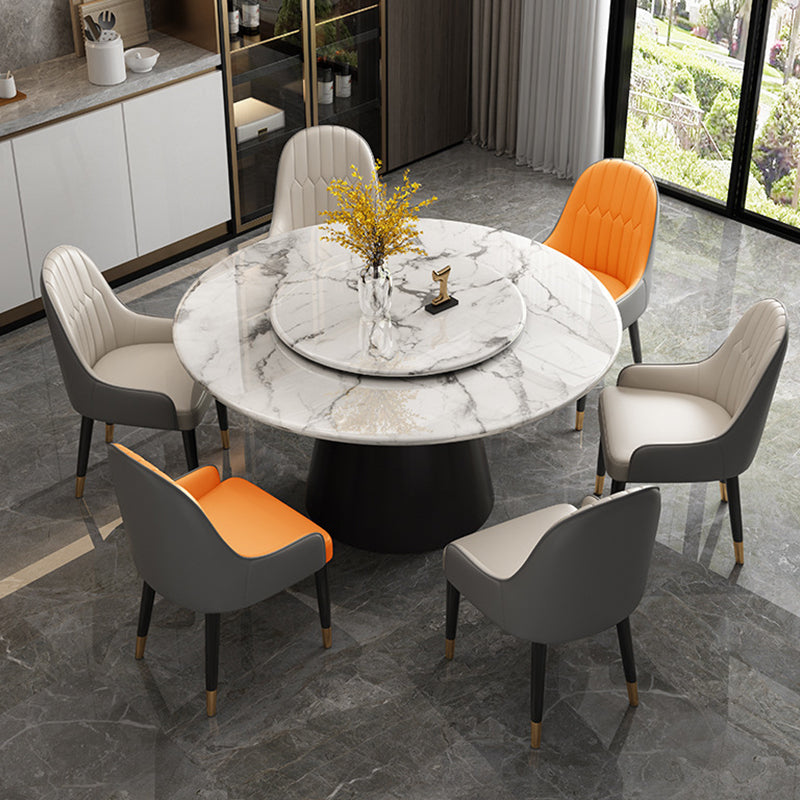White Round Stone Dining Table Modern Convertible Furniture with Pedestal Base for Home