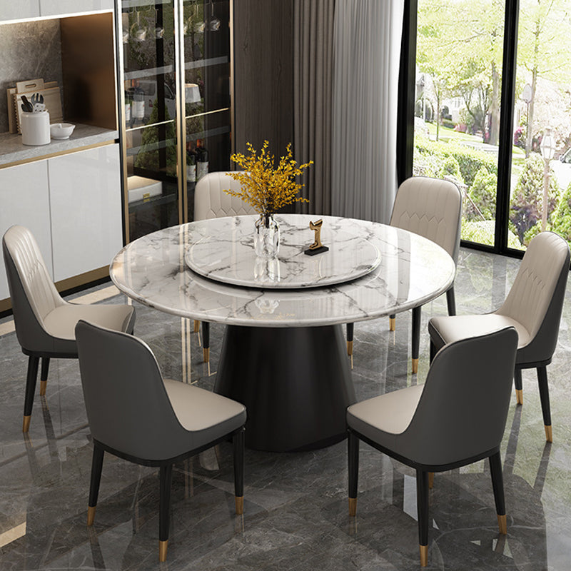 White Round Stone Dining Table Modern Convertible Furniture with Pedestal Base for Home