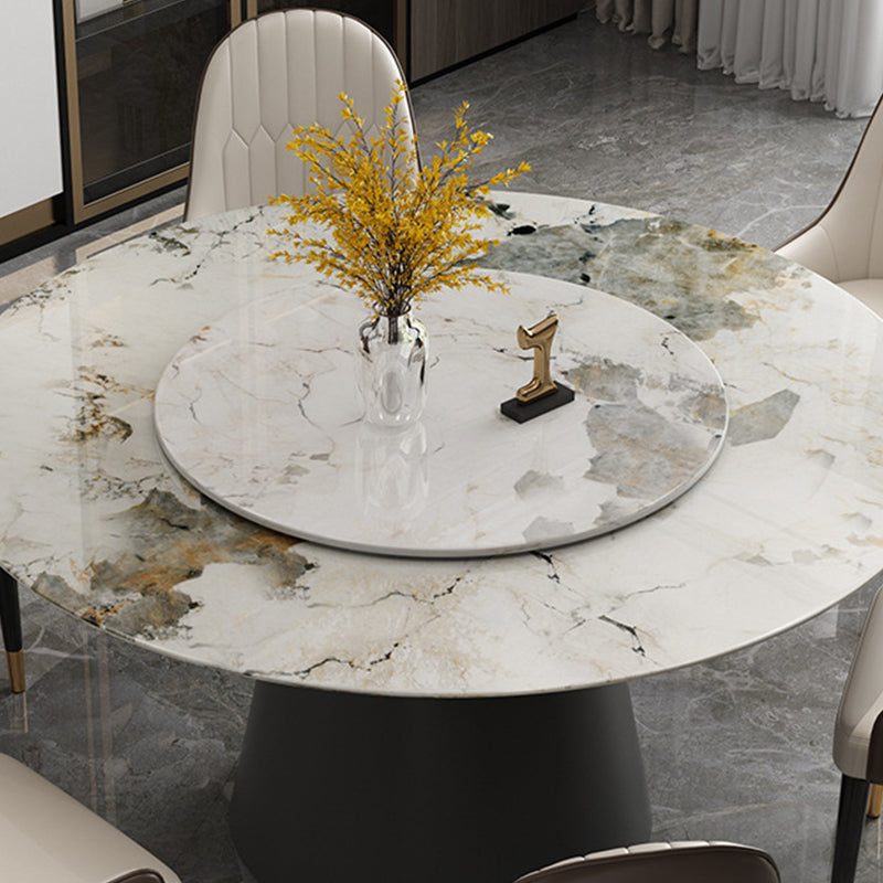White Round Stone Dining Table Modern Convertible Furniture with Pedestal Base for Home