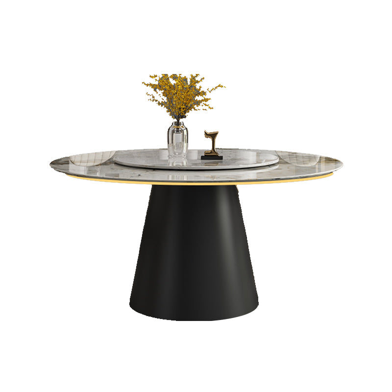White Round Stone Dining Table Modern Convertible Furniture with Pedestal Base for Home