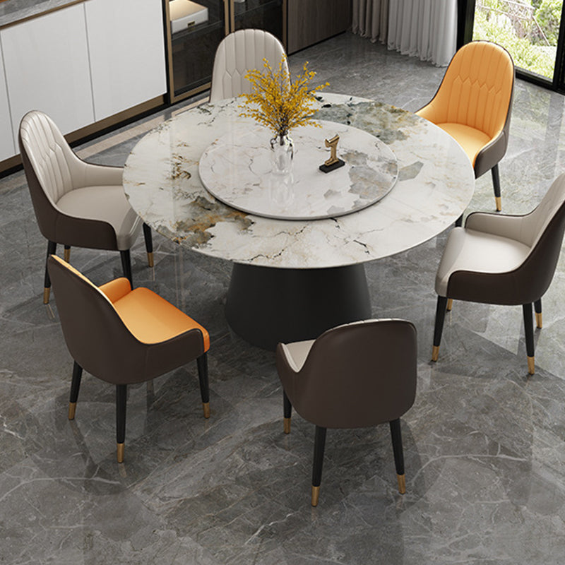 White Round Stone Dining Table Modern Convertible Furniture with Pedestal Base for Home