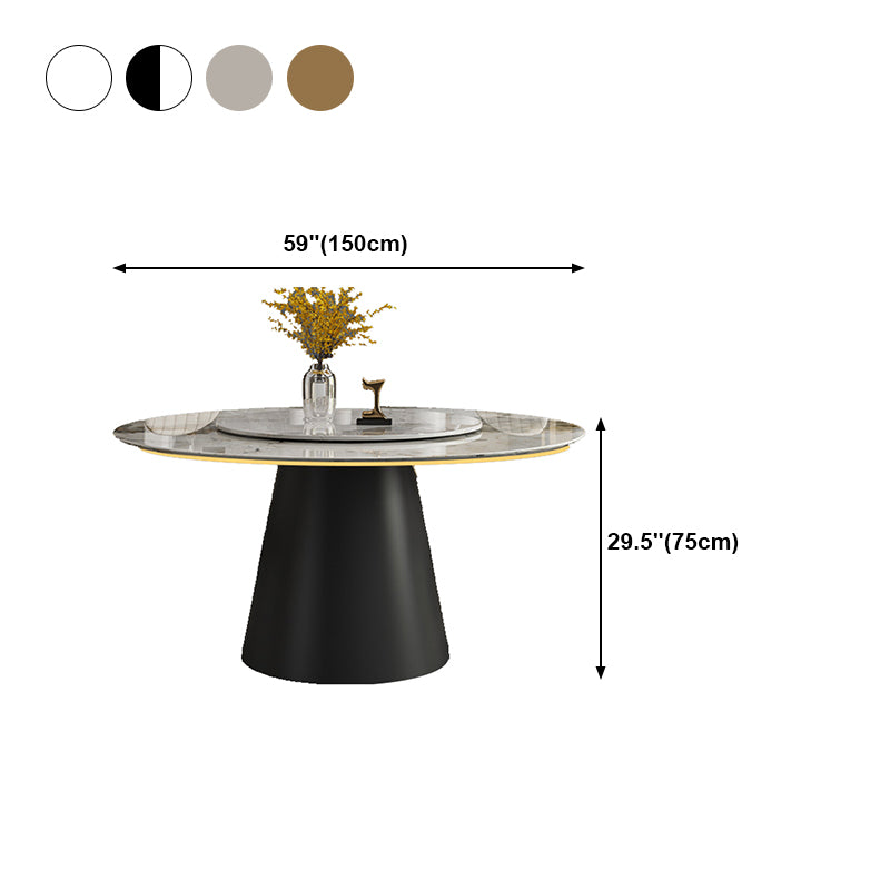 White Round Stone Dining Table Modern Convertible Furniture with Pedestal Base for Home