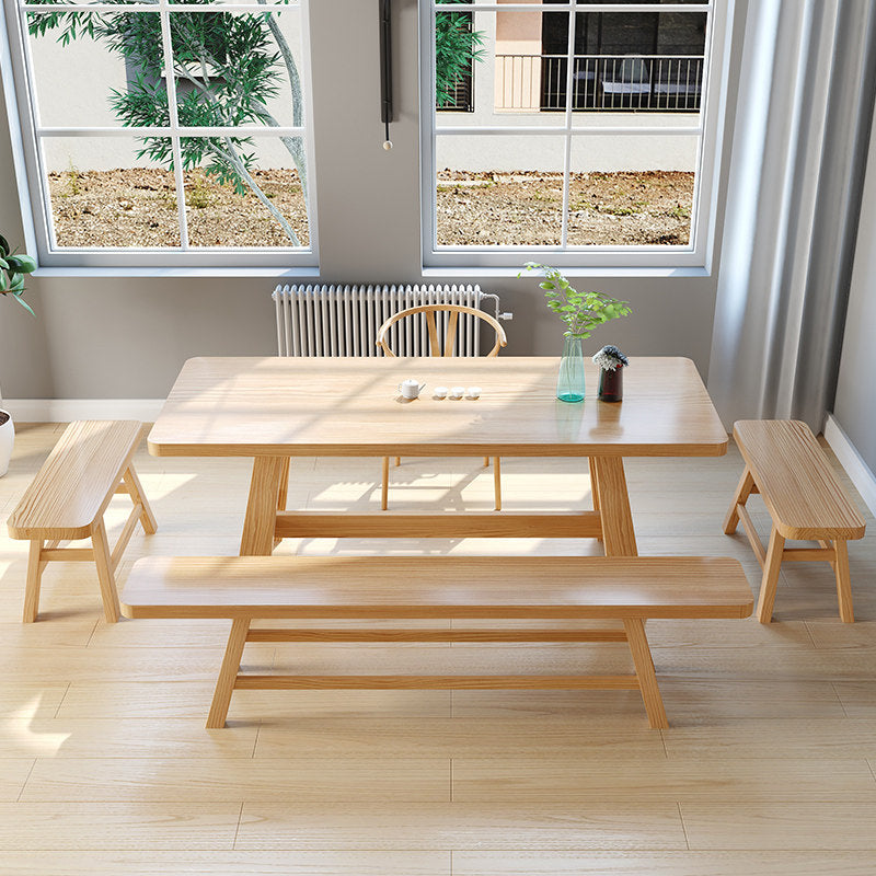 Modern Pine Trestle Dining Table Wood Rectangle Table in Natural