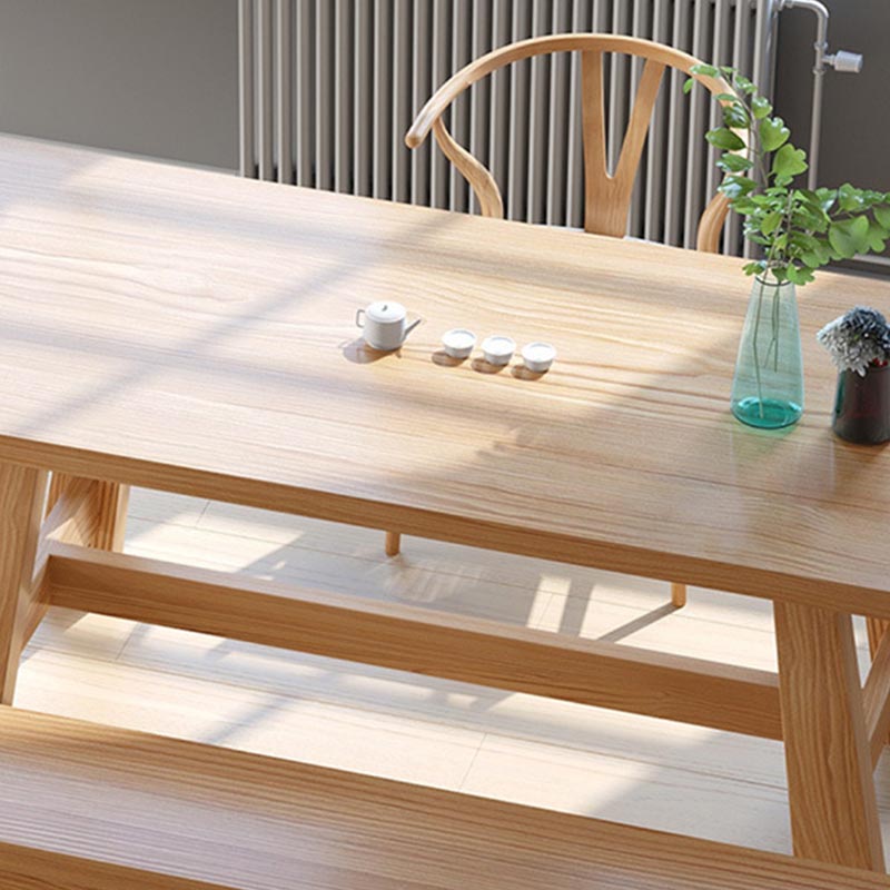 Modern Pine Trestle Dining Table Wood Rectangle Table in Natural