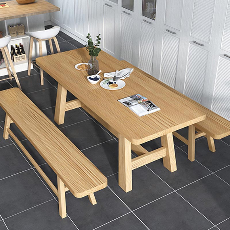Modern Pine Trestle Dining Table Wood Rectangle Table in Natural