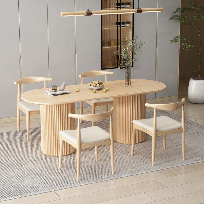 Modern Wood Double Pedestal Dining Table Natural Oval Table for Kitchen