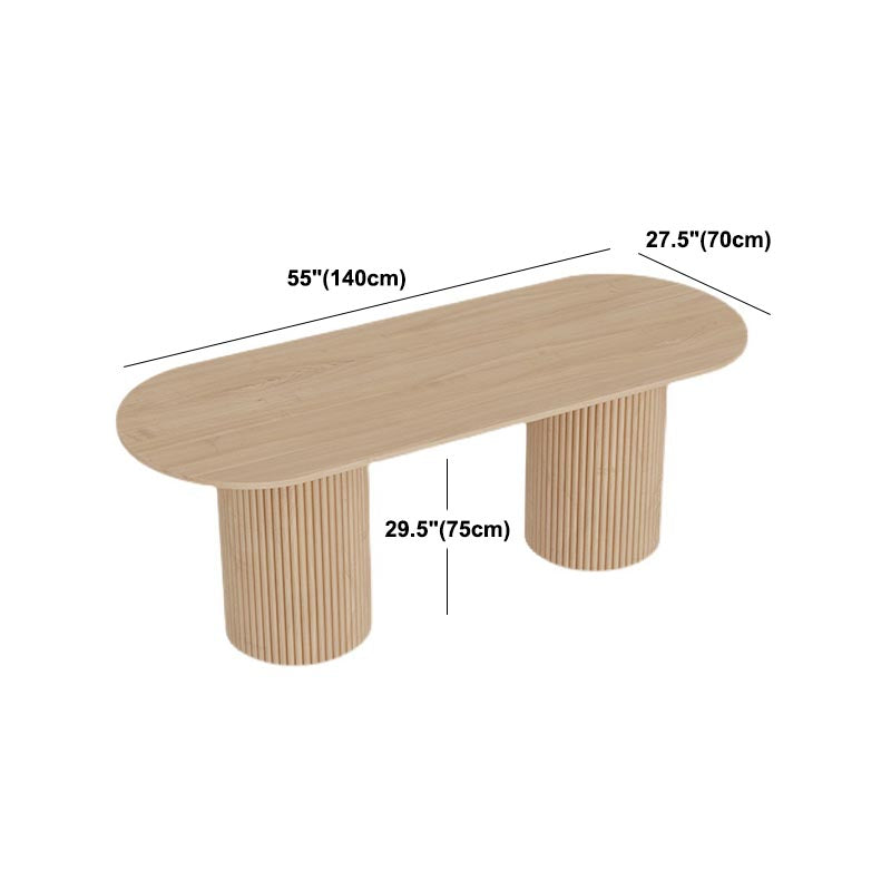 Modern Wood Double Pedestal Dining Table Natural Oval Table for Kitchen