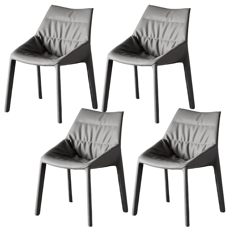 Modern Gray Dining Side Chair Faux Leather Armless Dining Chairs