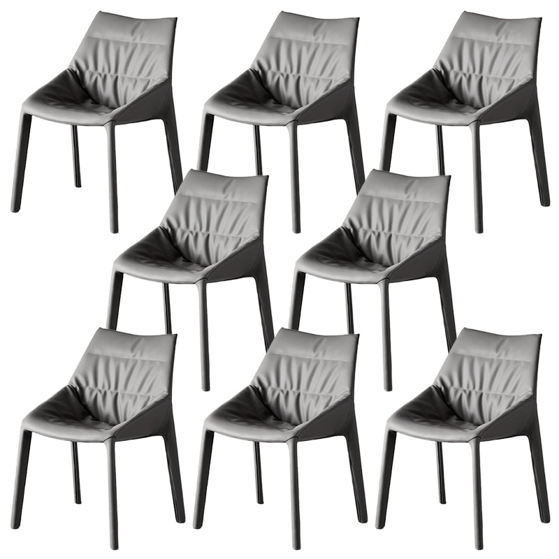 Modern Gray Dining Side Chair Faux Leather Armless Dining Chairs