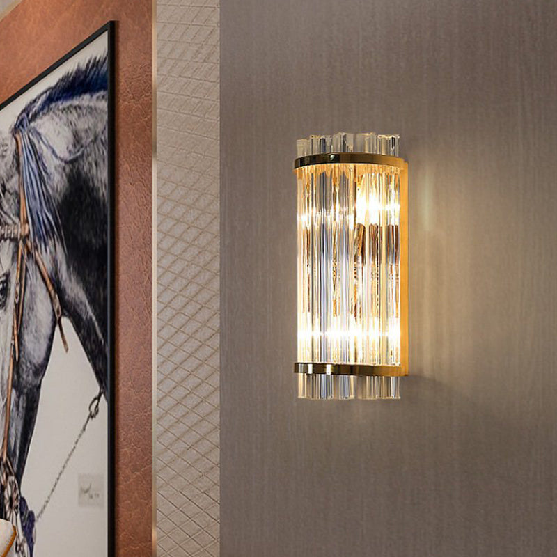 Lampazione a parete cilindrica in cristallo trasparente Modernismo 2 luci oro finitura da parete lampada per soggiorno per soggiorno, 14 "/21,5" w