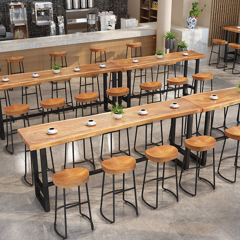 Rectangular Pine Wood Top Bar Table Industrial Pub Table with Trestle Base in Black