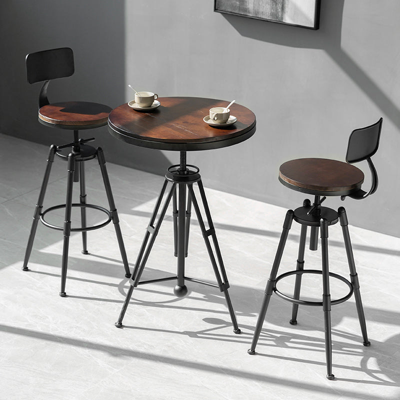 Industrial Adjustable Height Bar Stool Iron Round Armless Bar Stool
