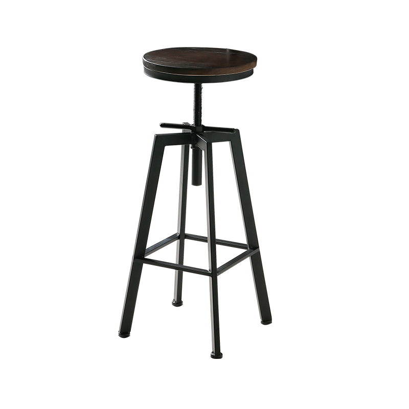Industrial Adjustable Height Bar Stool Iron Round Armless Bar Stool