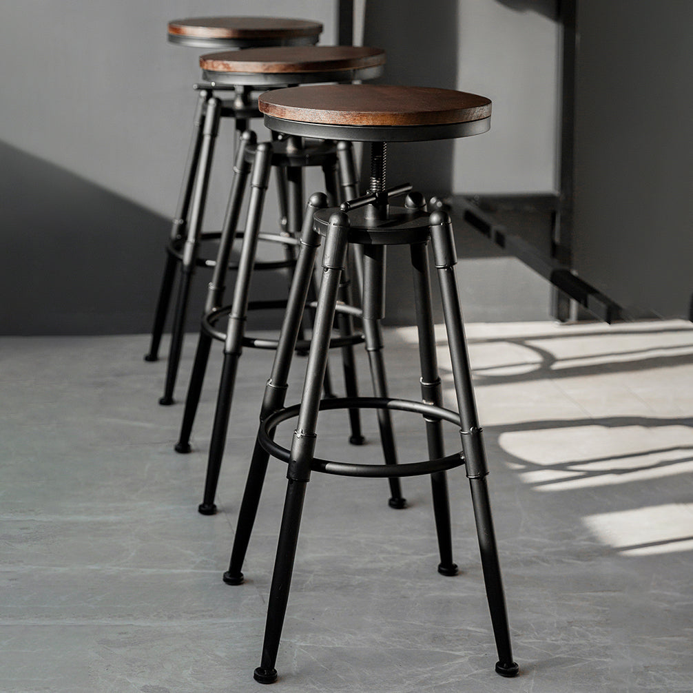 Industrial Adjustable Height Bar Stool Iron Round Armless Bar Stool