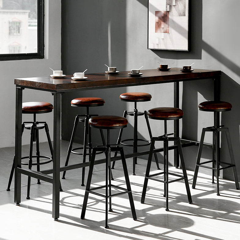 Industrial Adjustable Height Bar Stool Iron Round Armless Bar Stool