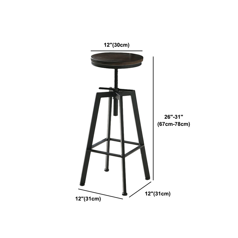 Industrial Adjustable Height Bar Stool Iron Round Armless Bar Stool