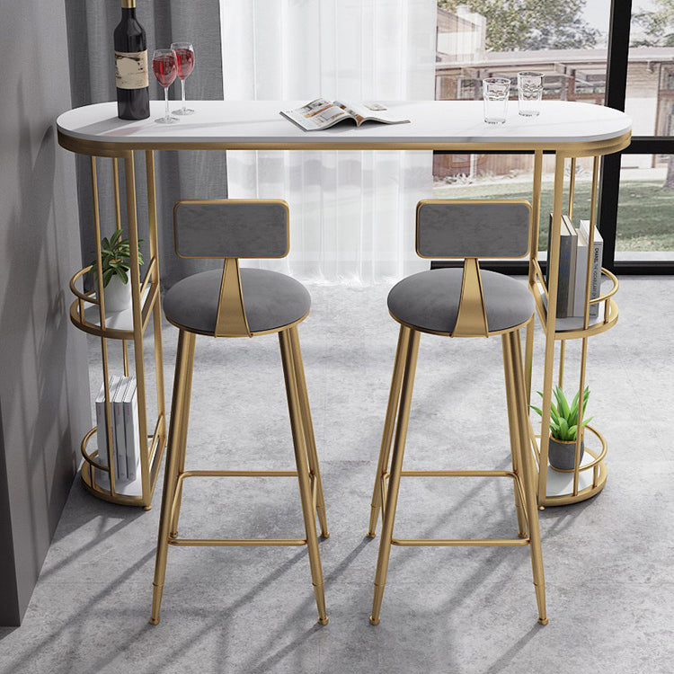 Industrial Metal Barstool Faux Leather Fabric Counter Stool with Gold Legs