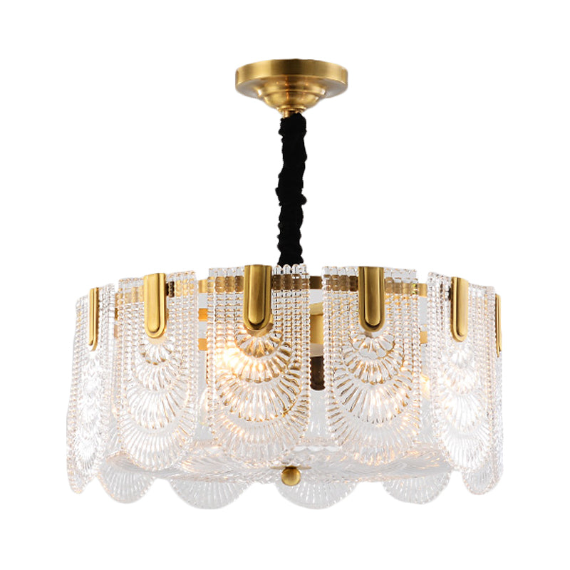 Textured Glass Layered Hanging Ceiling Light Modernism 3/8 Lights Chandelier Light in Brass