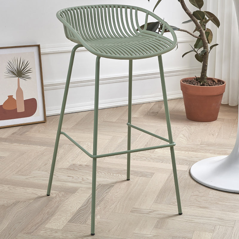 Modern Plastic Contoured Seat Iron Base Footrest Stool for Living Room