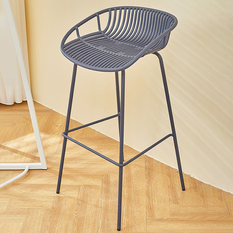 Modern Plastic Contoured Seat Iron Base Footrest Stool for Living Room