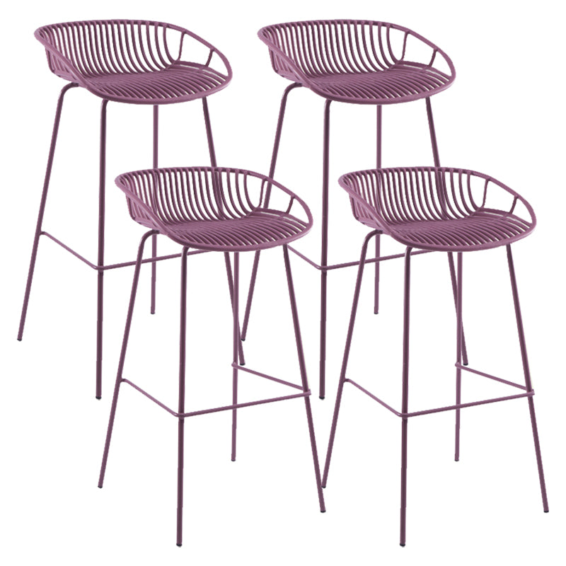 Modern Plastic Contoured Seat Iron Base Footrest Stool for Living Room