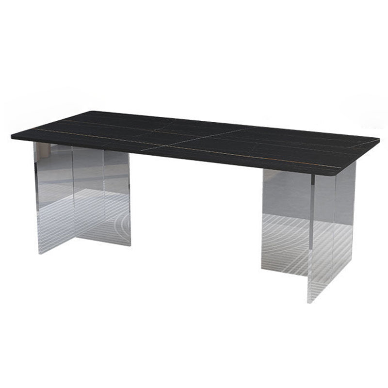 Rectangular Stone Dining Table Acrylic Furniture with Double Pedestal in Matte Finish