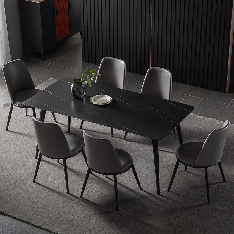 Contemporary Dining Table Set 1/4/5/7 Pcs Black Sintered Stone Top Table with Side Chairs