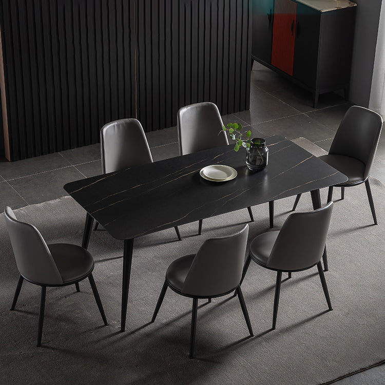 Contemporary Dining Table Set 1/4/5/7 Pcs Black Sintered Stone Top Table with Side Chairs