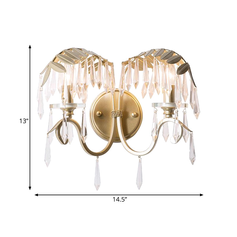 Bent le bras plié applique Light Crystal moderne 2 lumières Mur en laiton Light pour chambre à coucher