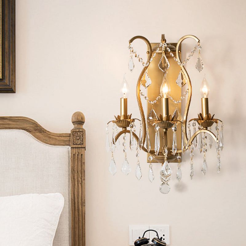 Luminaire mural candélabre contemporain Iron 3 lumières Black / Brass Sconce Light with Crystal Drop