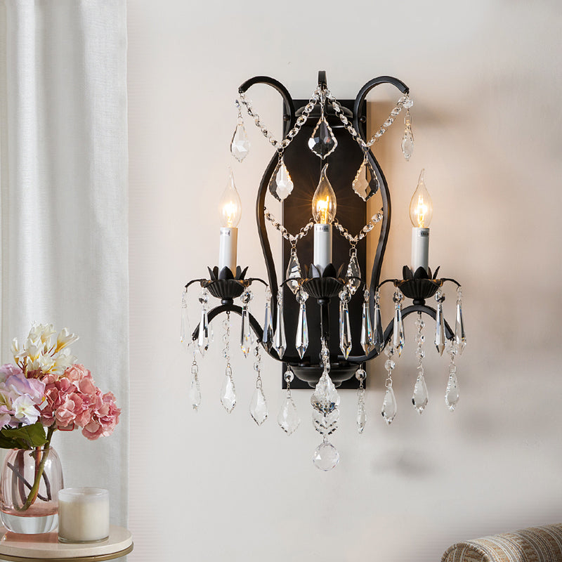 Luminaire mural candélabre contemporain Iron 3 lumières Black / Brass Sconce Light with Crystal Drop