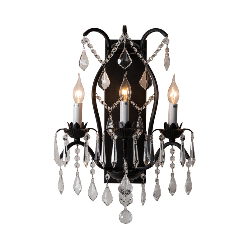 Luminaire mural candélabre contemporain Iron 3 lumières Black / Brass Sconce Light with Crystal Drop