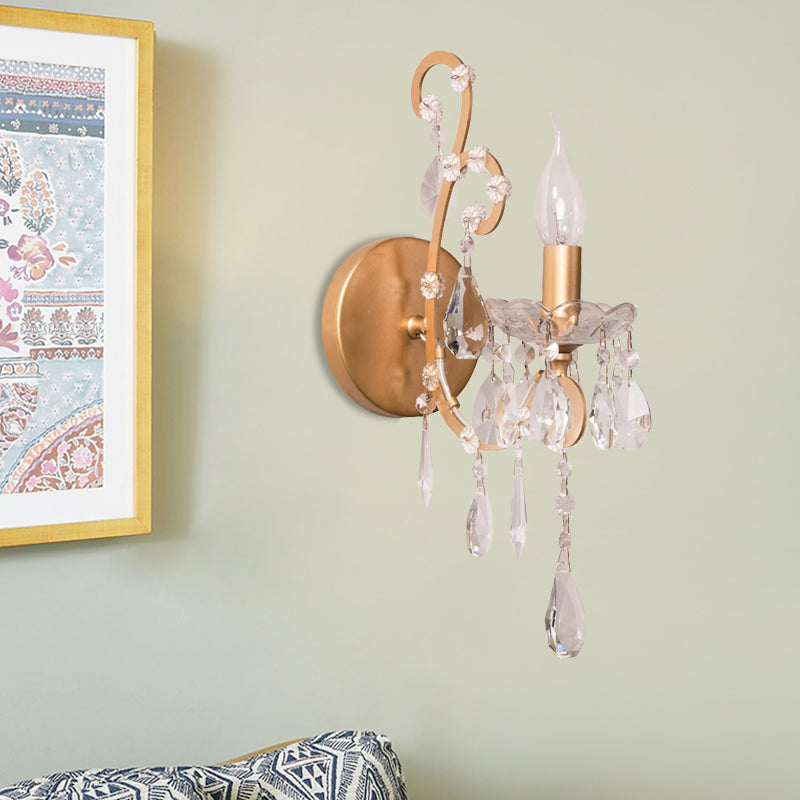 Candelabra Mouin Candelabra Mount métal métallique 1 Corridor Light Light avec une goutte de cristal en argent / or