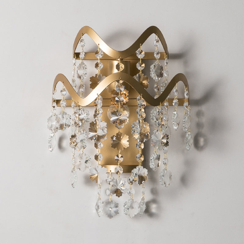 Wave Sconce Light Postmodern Metal 1 Light Gold Wall Mount Light with Flower Crystal/Shell Accent
