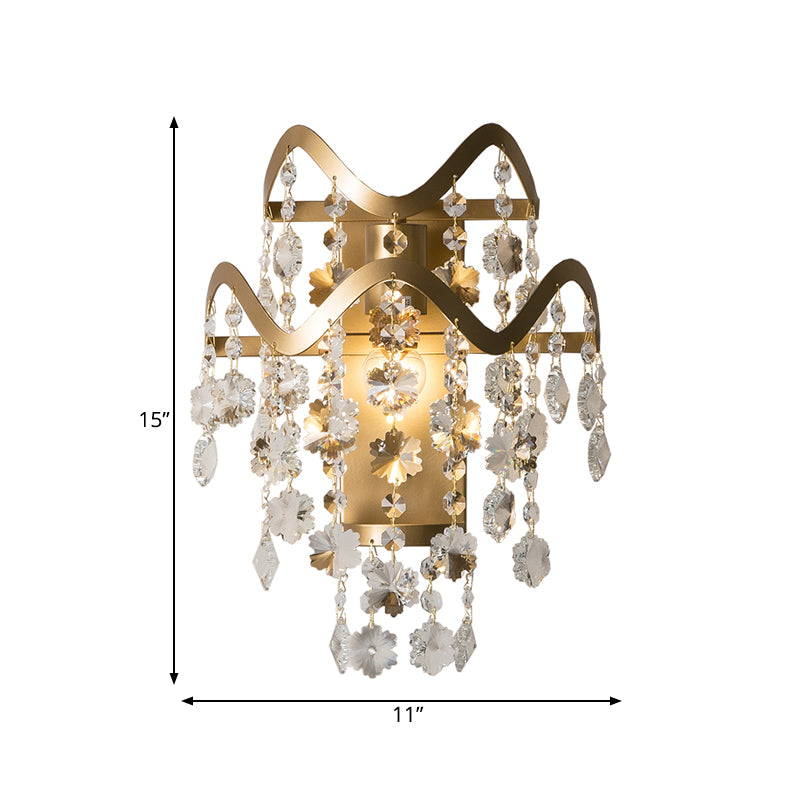 Wave Sconce Light Postmodern Metal 1 Light Gold Wall Mount Light with Flower Crystal/Shell Accent