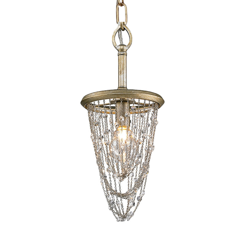 Circular Metal Ceiling Light Nordic 1 Light Gold Chandelier Light with Iron Mesh and Crystal Accent