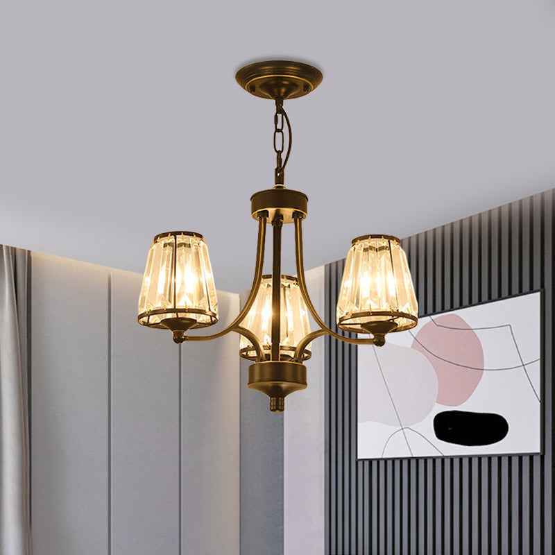 Contemporary Conical Chandelier Lamp Crystal 3/5/6 Lights Bedroom Hanging Light Fixture in Gold/Black